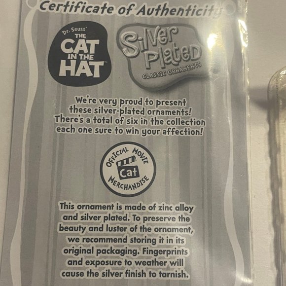 The Cat in the Hat Silver Plated Classic Ornament. - Picture 4 of 6